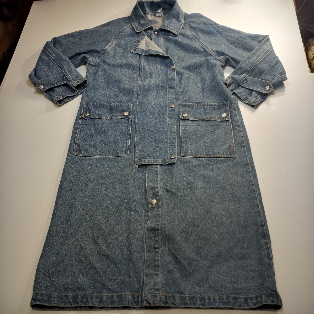 Vintage TYCA Wastland Embossed Denim Trench Jacket Sz Medium Made In USA
